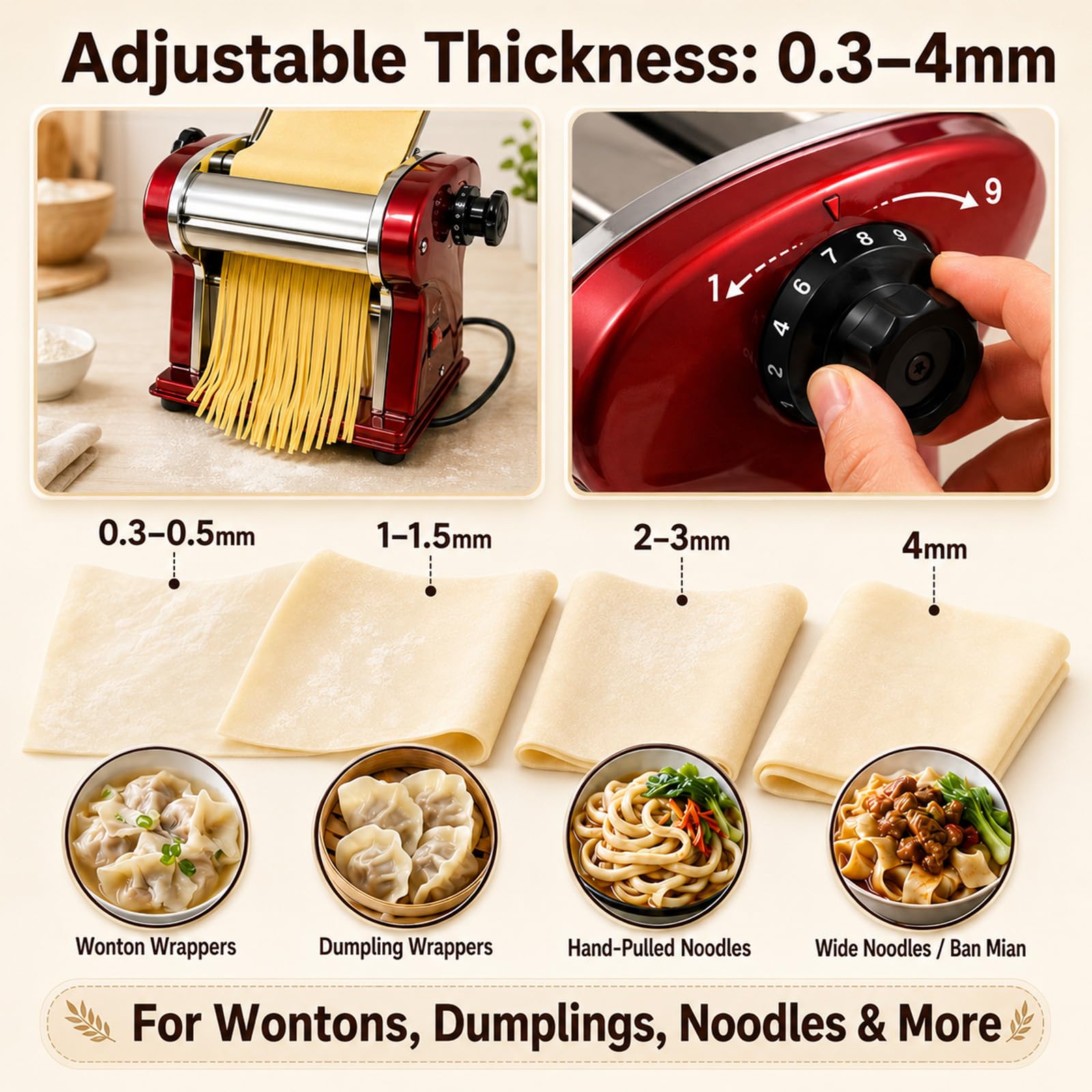 Macchina per Pasta Elettrica SHILINTONG - Macchina per Fare la Pasta Fresca con Doppia Lama in Acciaio Inossidabile - 1.5mm (Tonda) e 4mm (Piatta) - Per Uso Domestico e Commerciale