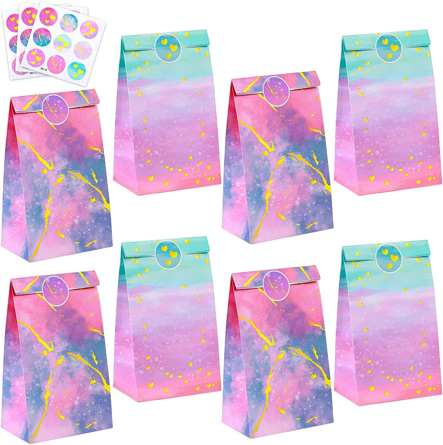 24PCS Party Favor Bags for Girls,Tie Dye Party Bags Princess Supplies Mermaid Birthday Party Favors Bag Birthday Baby Shower Give Away Gift,Kids Crafts and Activities (Tie Dye Party Bags1)