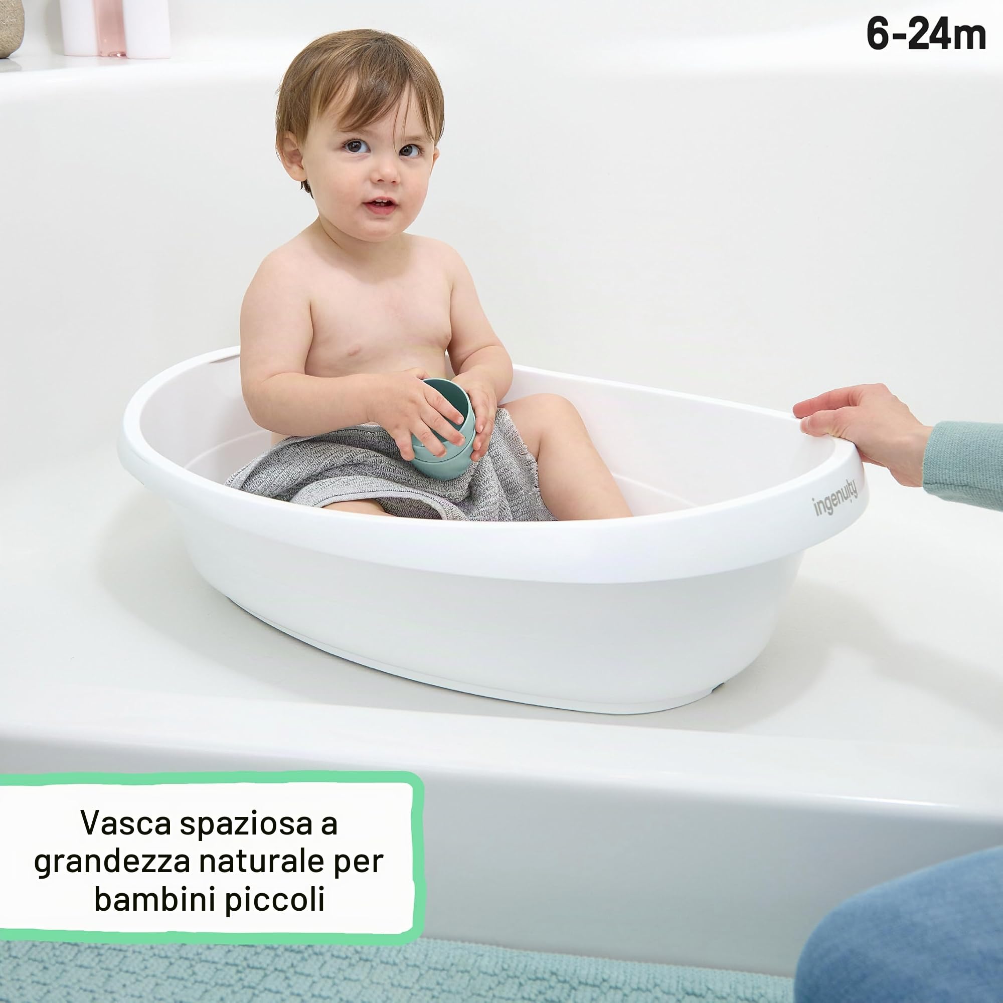 Ingenuity 4-in-1 Vaschetta Bagnetto Neonato per Bambini, con Amaca Regolabile, Seduta di Supporto, 2 Bicchieri per il Risciacquo, 4 Modalità d'Uso, 0-24 Mesi