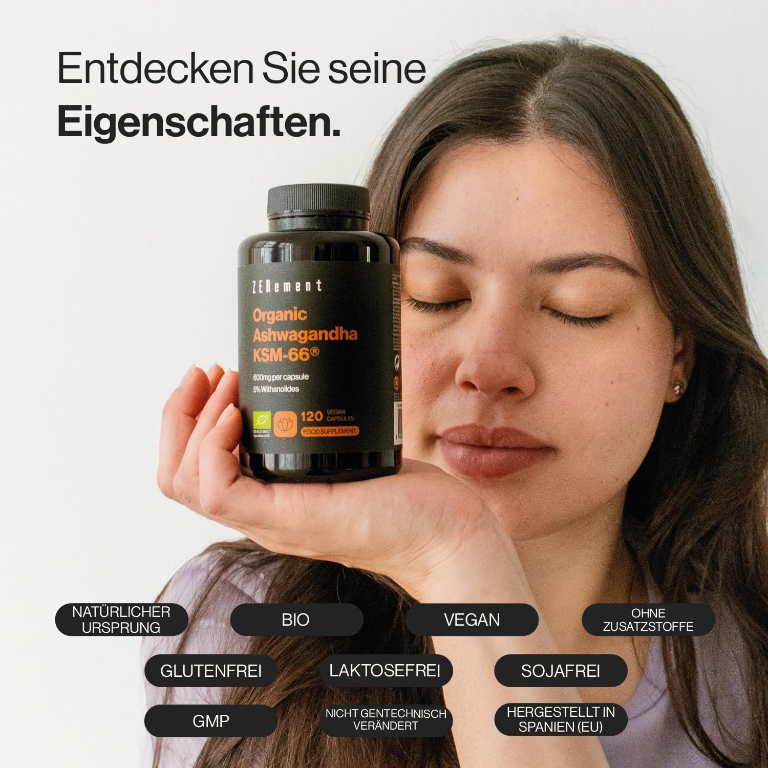 Ashwagandha KSM-66 Bio – 600 mg pro Kapsel – Wurzelextrakt mit 5% Withanoliden – Vegane Formel ohne Zusatzstoffe – 120 Kapseln – 4 Monate Vorrat – Zenement