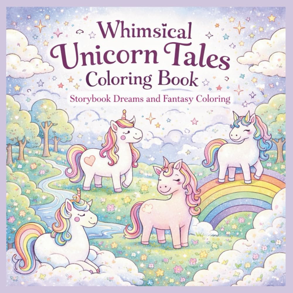 Whimsical unicorn tale coloring book: Storybook dreams and fantasy 135 single-sided coloring book