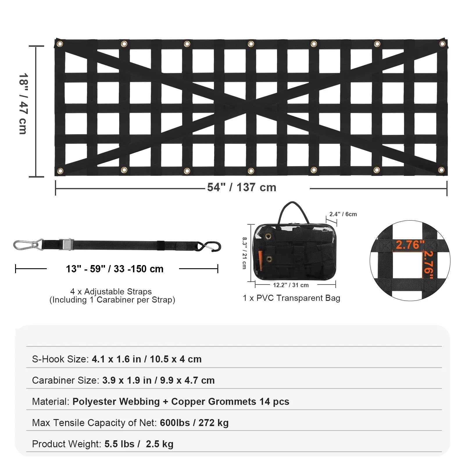 Red Maletero de Coche Universal Car Rear Trunk Net Mesh Elastic with 4 Telescopic Straps Cargo Storage Organizer For Pickup Trailer