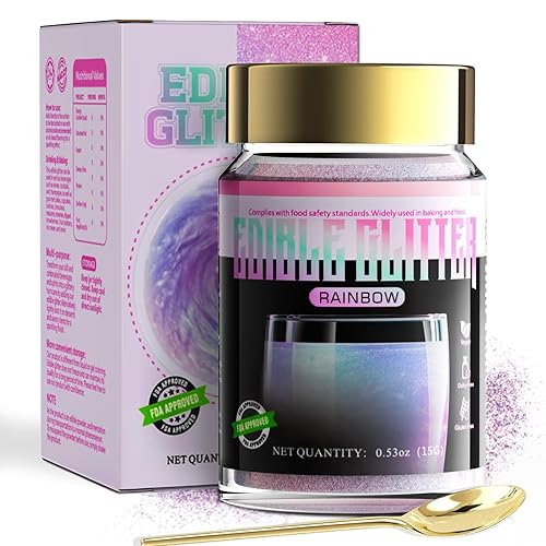 LOCDO Edible Glitter, Edible Luster Dust -100% Food Grade Brew Glitter for Drinks & Food & Cake No Taste or Texture, Vegan Allergen-Free (Rainbow,