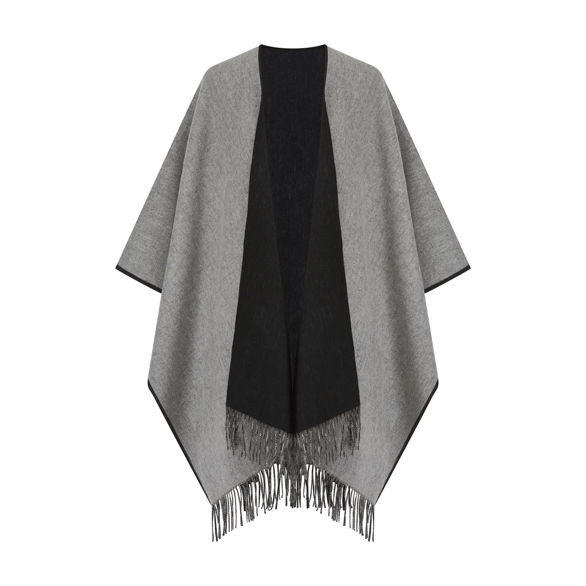 Shepherds Land Women's Black/Silver 100% Lambswool Ruana,