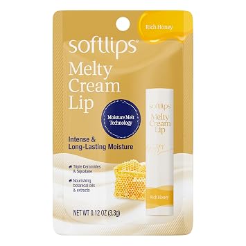 Softlips Melty Cream Hydrating Lip Balm, Honey Flavor, Long-Lasting Moisturizing Care for Everyone with Dry, Chapped Lips, Smooth Non-Sticky Finish, 0.12 oz