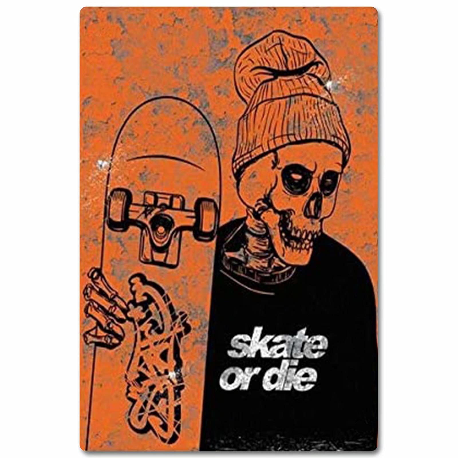 FJQWKLF Skateboard Skeleton Boy Metal Signs Skate Or Die Tin Posters Wall Decor Bathroom Decor Club Decor Bedroom Decor Plaque 8x12 Inches