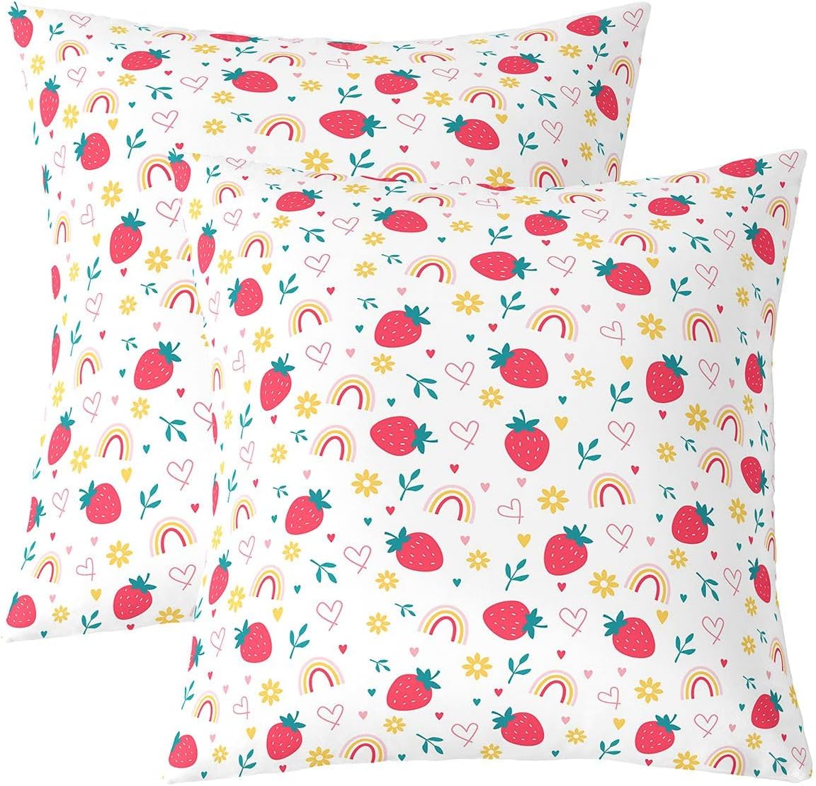 Feelyou Strawberry Throw Pillow Covers Set of 2 Kawaii Decorative Pillowcase Cute Cushion Covers for Sofa Couch Bed Anime Cushion Case Strawberries Home Decor 16 x 16-Inch