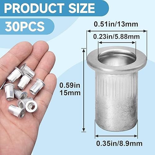 Miniatura 10 de 50 piezas 14-20 Tuerca de remache de brida de aluminio, tuerca roscada de inserción de cabeza plana UNC