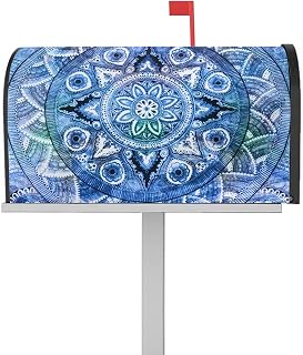 Mailbox Covers Magnetic Post Box Cover Blue Mandala Style Bohemian Flower Ethnic Artistic Print Mailbox Cover for Outdoor Garden Yard Decorations Standard Size 18.5" X 21.7"