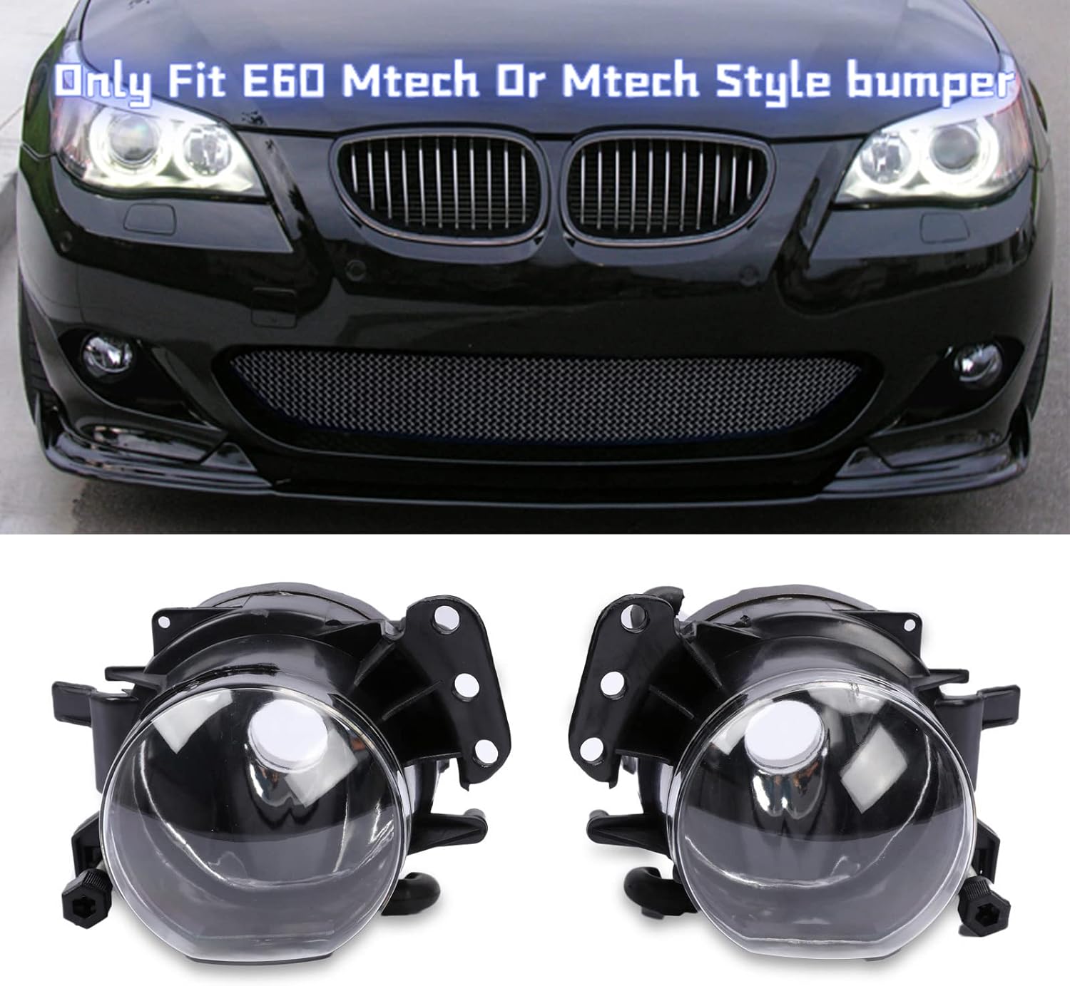 PENSUN Mtech Style Front Bumper Cover W/Fog Lights Fit for 2004-2007 BMW 5 Series E60 E61 W/PDC Holes 7/8 inch