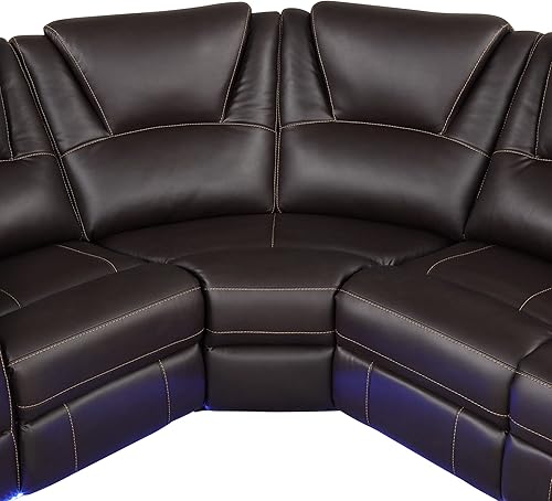 Miniatura 7 de Juego de sofá reclinable de cuero con luces LED, sofá modular con reclinable, juego de muebles de sala de estar, juego de sofá de cuero con consola