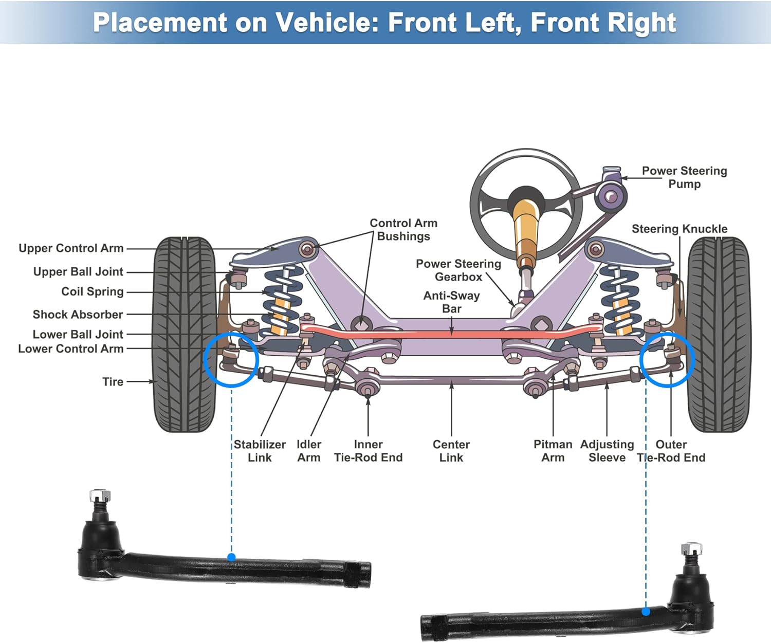 X AUTOHAUX 2pcs Front Outer Tie Rod End Links Suspension Steering Tie Rod End Kit ES800035 ES800055 for Hyundai Santa Fe 2007-2012 for Kia Sorento 2011-2013 for Hyundai Veracruz