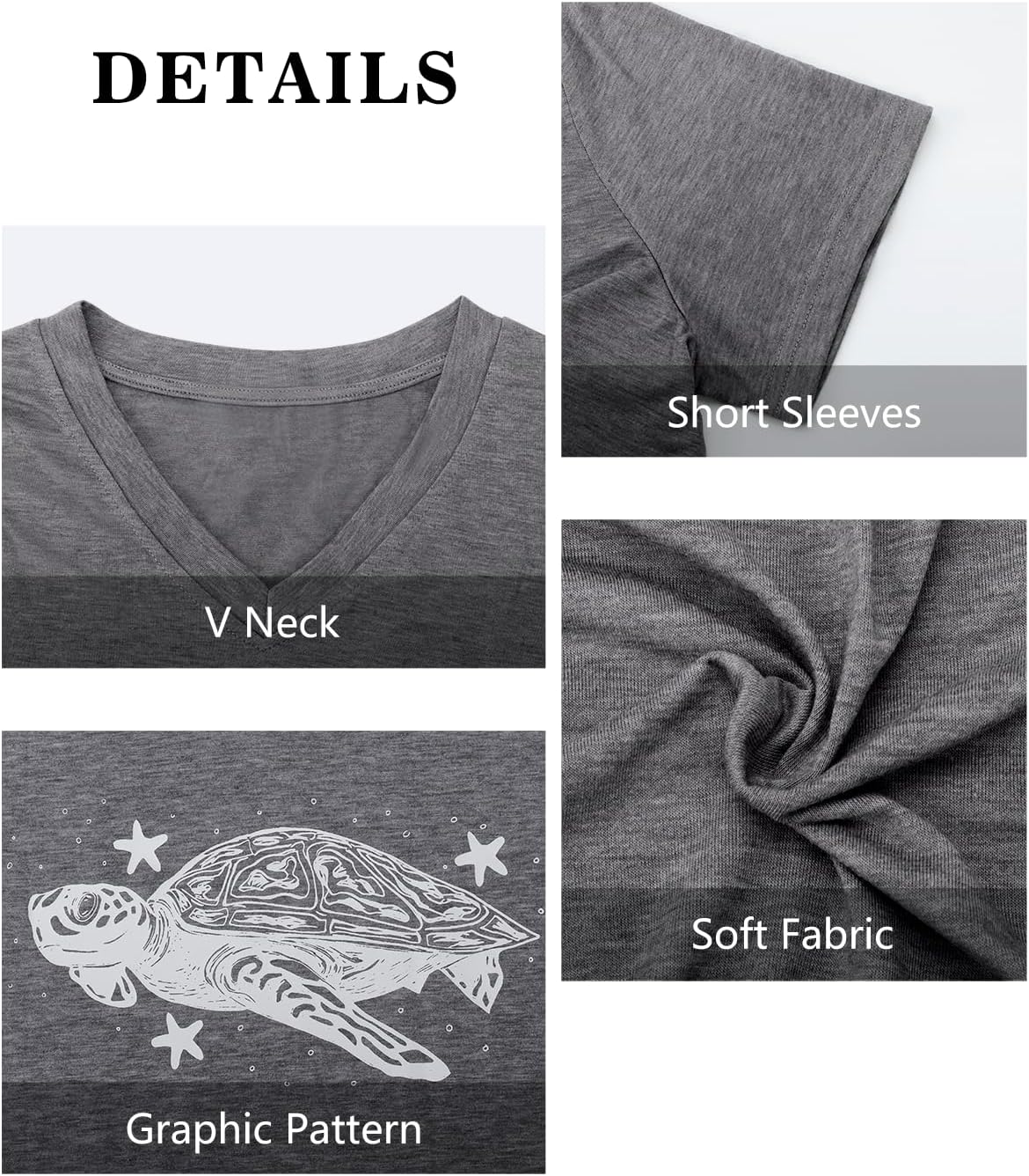 Women's T-Shirts V Neck Graphic Tees Vintage Dragonfly Tshirts Boho Flowers Bee Shirts Cute Sea Turtle Short Sleeve Tops - Image 6