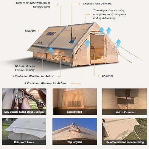 Miniatura 5 de Tiendas inflables grandes para acampar Adul 6810 personas, tienda de campaña inflable de 4 estaciones con lluvia, impermeable y resistente al sol,