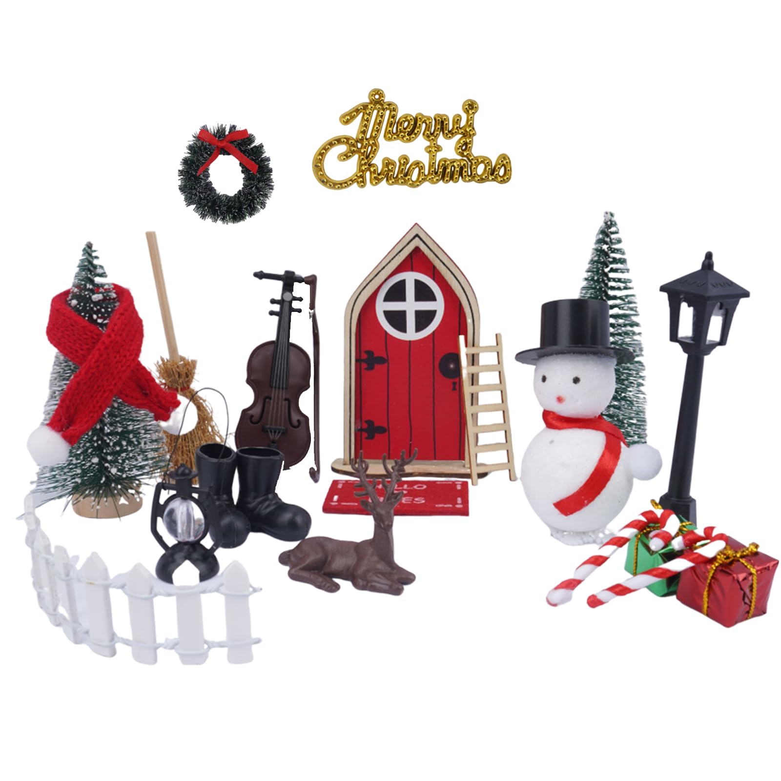 TAIKOUL Puerta Elfo Navidad 20PCS Accesorios Casa Elfo Travieso Navidad Mini Adornos Navideños En Miniatura Botas Corona Puerta Navidad