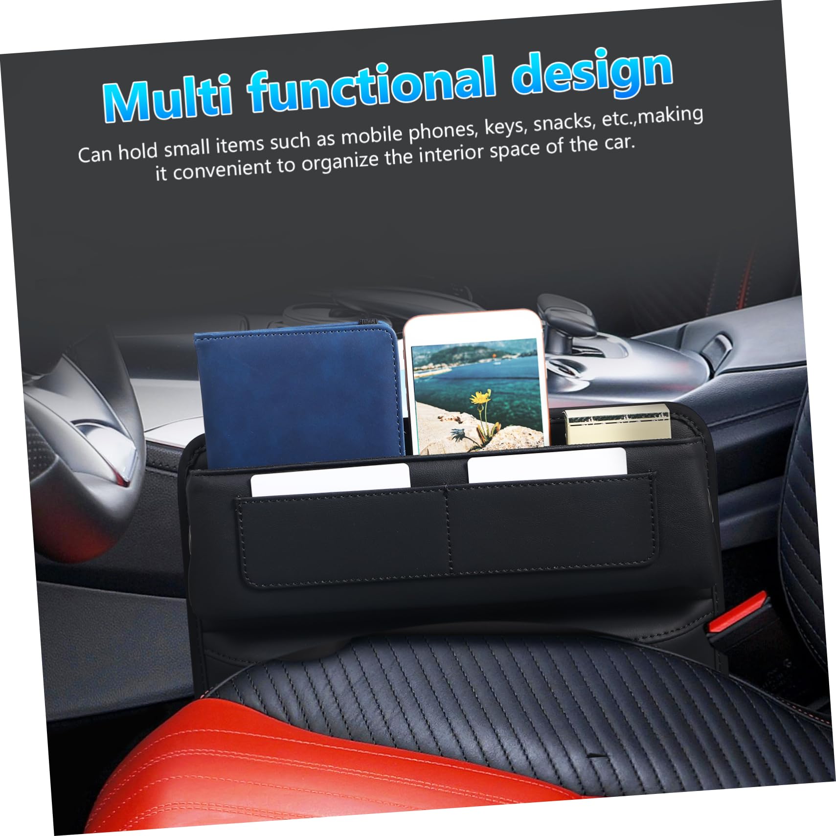 Alipis Caja de Almacenamiento para Asiento de Coche de Cuero Negro, Inserto entre Consola y Asiento, Fácil Instalación y Ahorro de Espacio