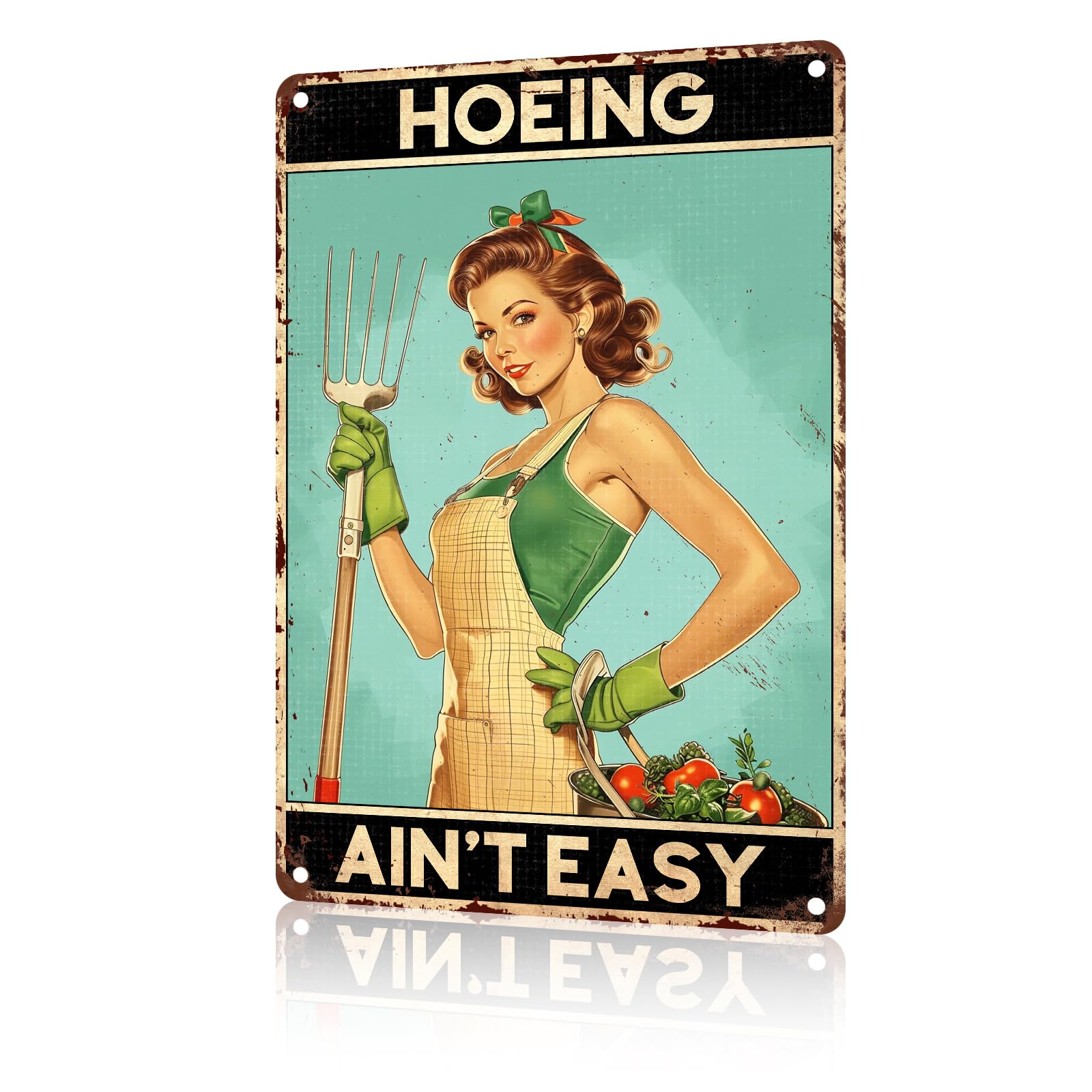 Anceky Vintage Hoeing Ain't Easy Gardening Tin Sign Retro Aluminum Metal Sign Wall Decor for Home Indoor Outdoor Bedroom Bar Yard 12×8 Inch
