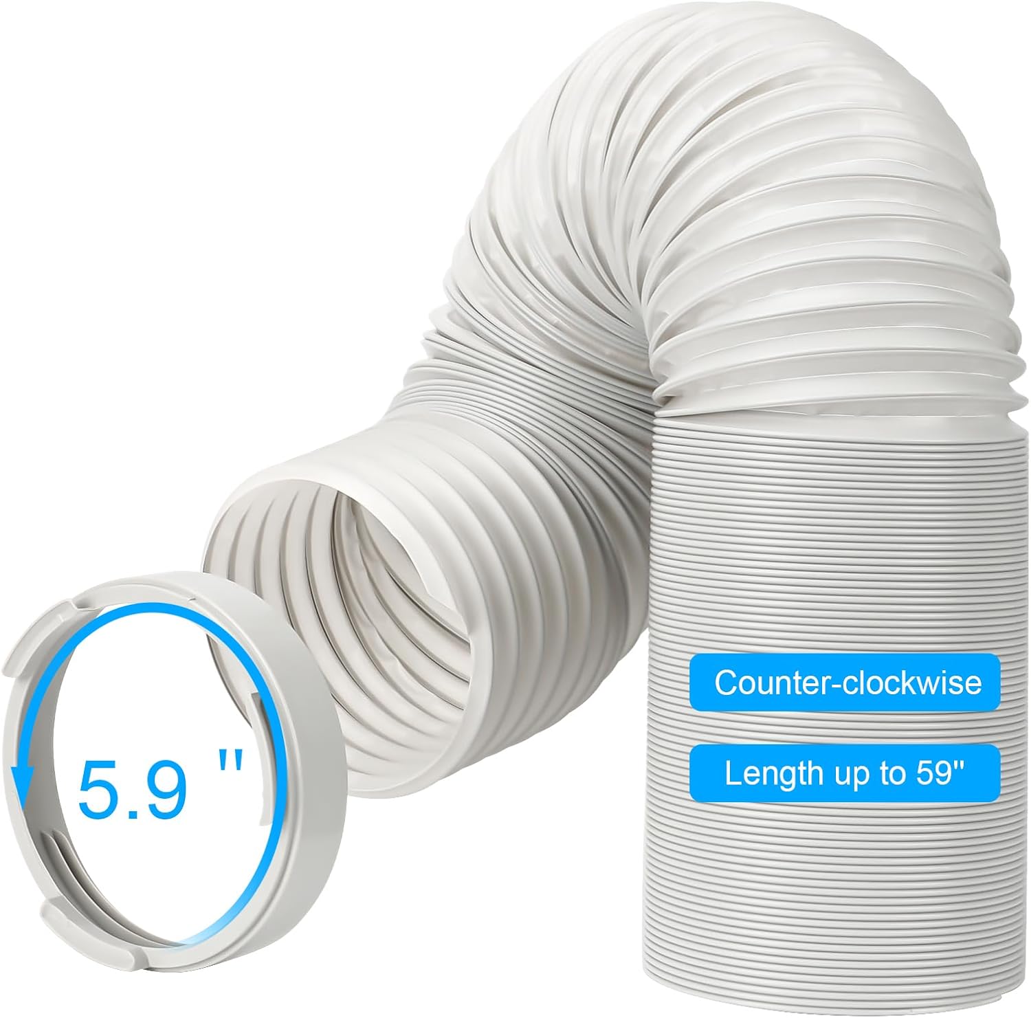 Portable Air Conditioner Hose Kit AC Hose with Adapter 5.9" Dia 59" Length Flexible Exhaust Hose and AC Unit Tube Connector for Portable Air Conditioner Vent Dia 5.9" Exhaust Hose L 59"&Coupler AA01