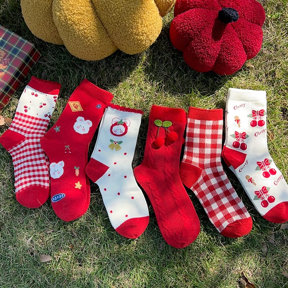 Calzini 6 Paia di Calzini Rossi di buona Fortuna for Il Capodanno Cinese, Calzini zodiacali Femminili in Cotone Comodi e Traspiranti, con Confezione Regalo