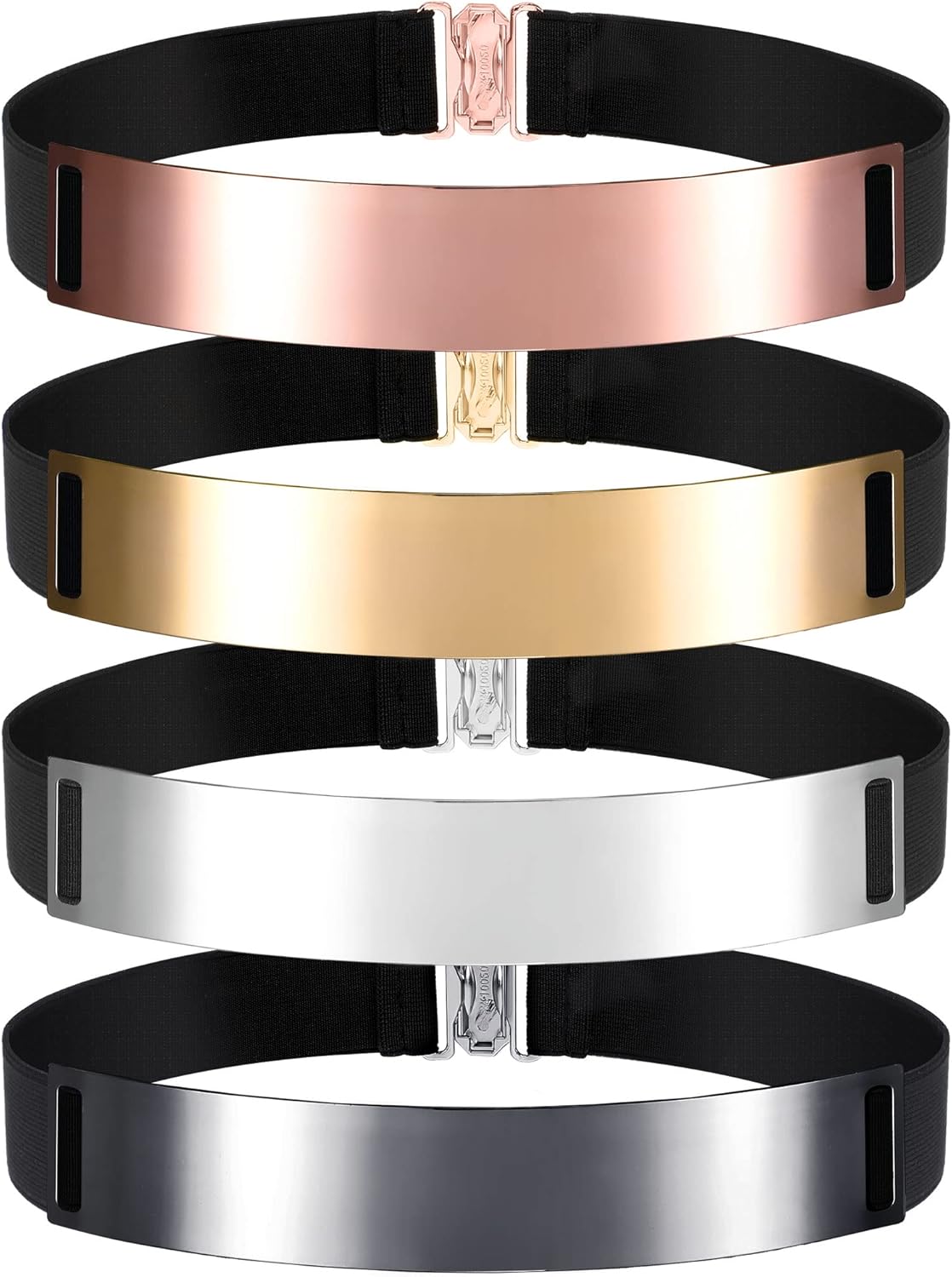 Handepo 4 Pcs Women Mirror Waist Belt Metal Stretch Dress Belts Plated Obi Band Waistband Elastic for Women Metallic Mirror, 4 Colors