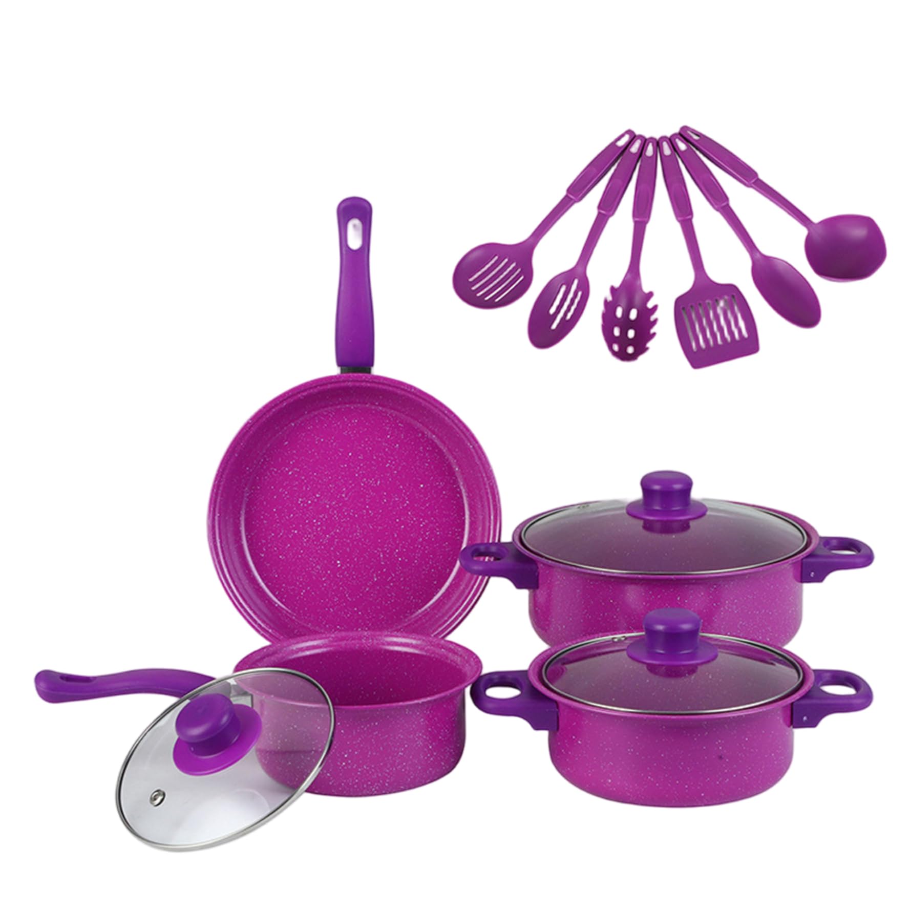 Set Di Pentole Antiaderenti, Set Di Pentole Antiaderenti Da 13 Pezzi, E Padelle Con Padella, Pentola Per Il Latte E Utensili Per La Cucina Casalinga, Viola..