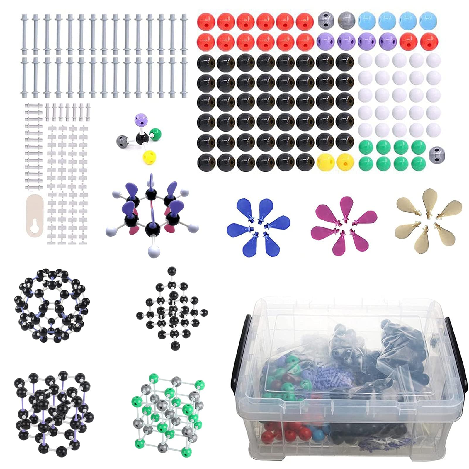 Kit modello molecolare, 974 PCS Chimica Modello di struttura molecolare con atomi, Charge-Cloud, Kit didattico di chimica organica/inorganica, kit scientifico per immaginazione spaziale/coltivazione