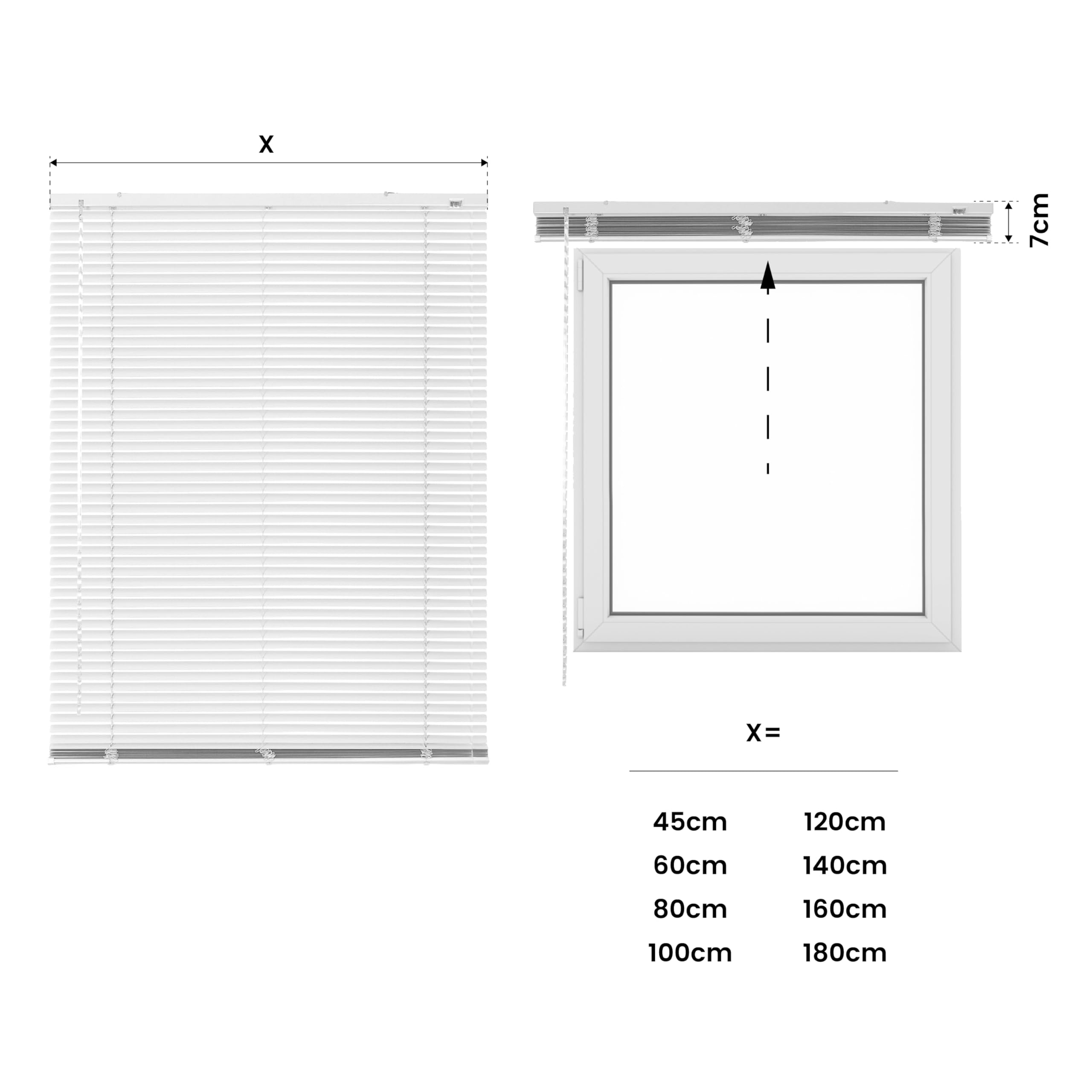 Jalousien für Fenster innen aus Vinyl-PVC auch für Türen 120x250 cm Weiß