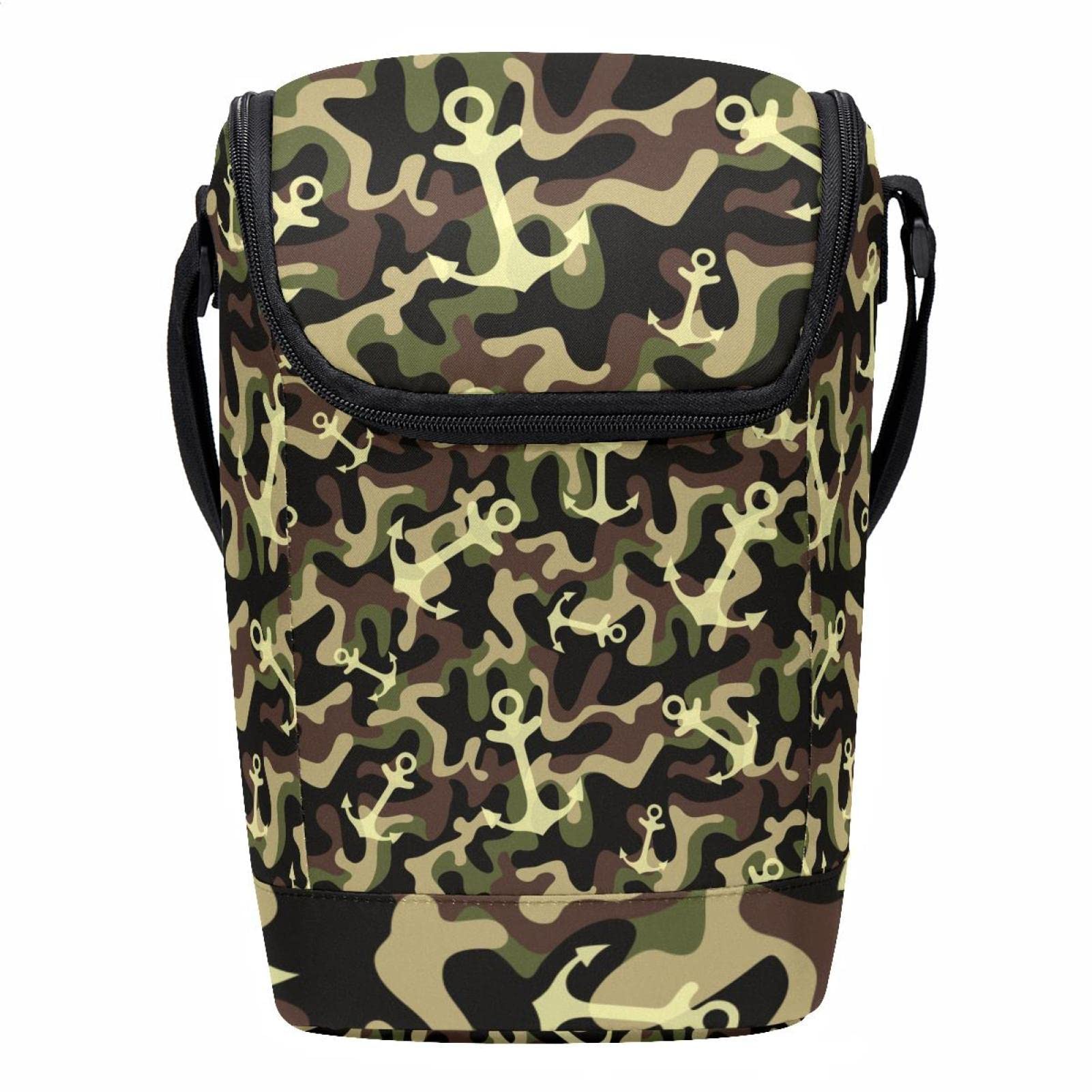 Bolsa de almuerzo verde camuflaje con cremallera hermética para oficina y colegio
