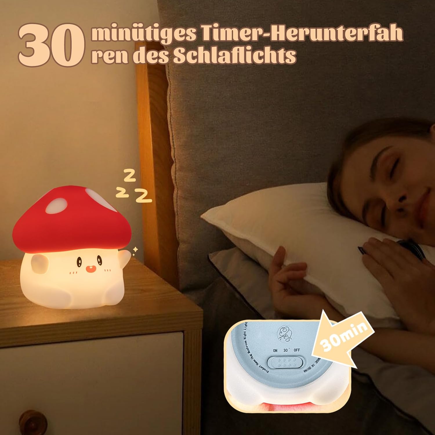 Rytinazzz Hug Mushroom Night Light, 50-Hour Battery & Pat Control, Squishy Lamp for Kids Bedroom, Girls, USB Rechargeable with Timer, Mothers Day Gifts