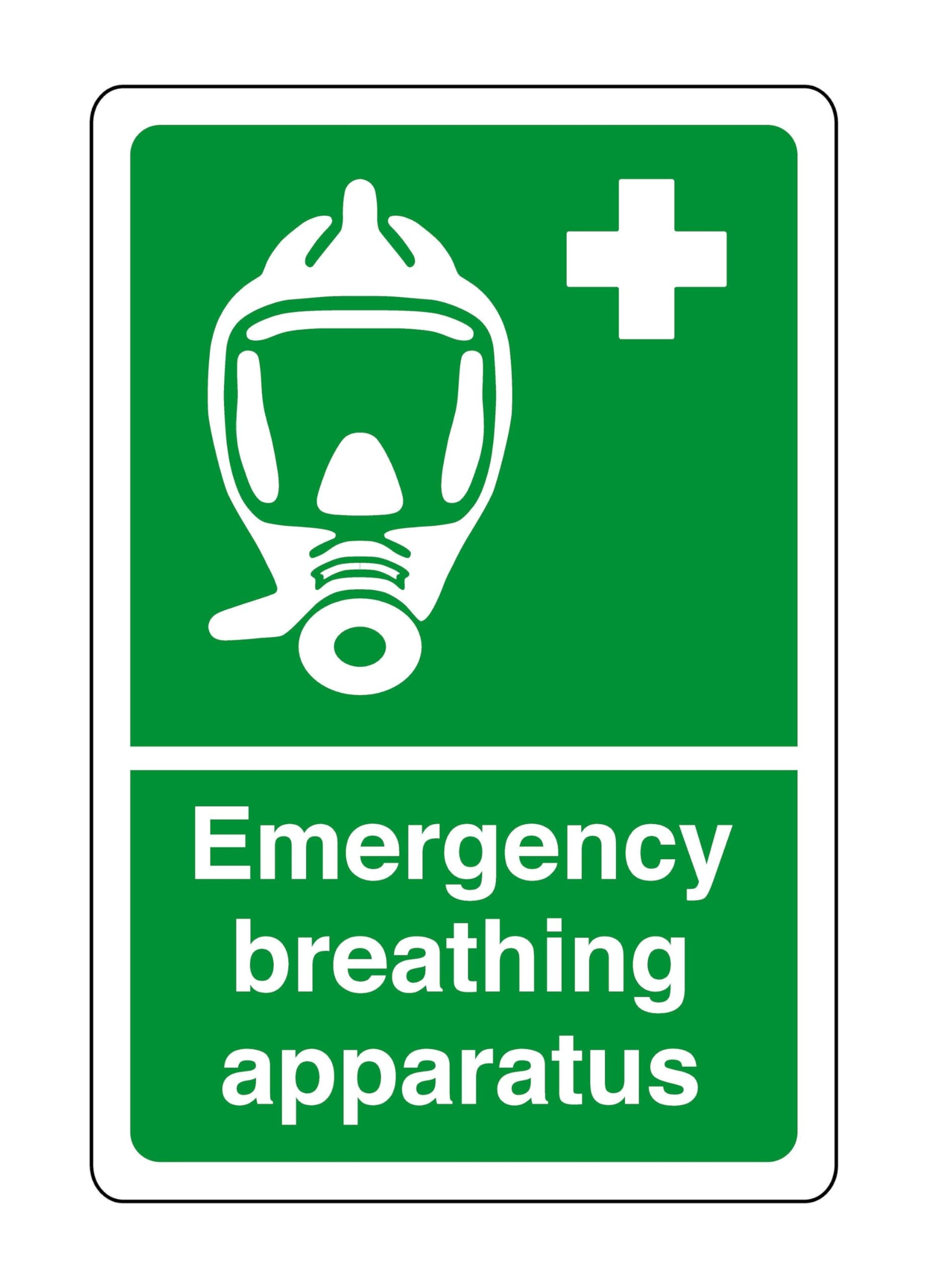 Safety First Display Ltd Green/White Emergency Breathing Apparatus - Safety Sign, Health & Safety Signage, Workplace Safety, High Tack Self-Adhesive Sticker (150Mm X 100Mm) Viewing Distance Within 3M.