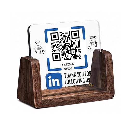 Wooden Stand with Clear Acrylic QR & NFC Sign for