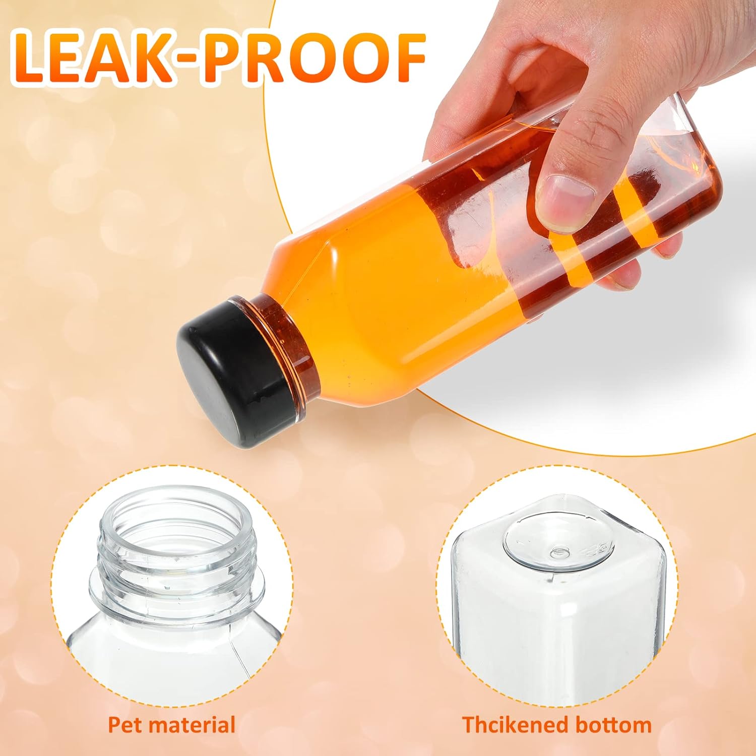 48 Pcs Plastic Juice Bottles Bulk with Caps, Small Reusable Clear Bottles for Juicing, Smoothies, Tea, Milk, Coffee (Black, 12 oz)