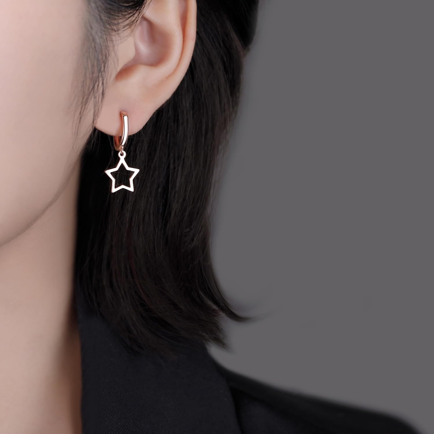 Reffeer Solid 925 Sterling Silver Star Hoop Dangle Earrings for Women Teen Girls Star Drop Earrings Huggie