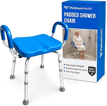 Platinum Health Independence Medical Shower Bench, Bath Stool Chair, Bathroom Transfer, Elderly Assistance Products, Adjustable, Padded Seat & Handles, Aluminum Frame, Anti-Slip Grips Blue