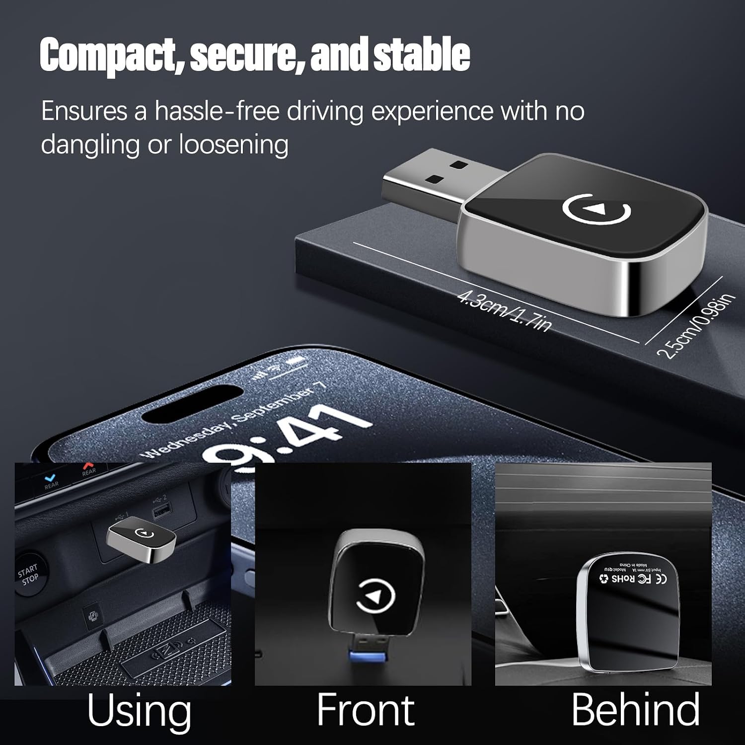 CarPlay Wireless Adapter for iPhone,2025 Upgraded Convert Wired to Wireless CarPlay,Plug and Play Car Play Wireless Adapter,Wireless CarPlay Adapter UK for Apple,Compatibility... - Image 4