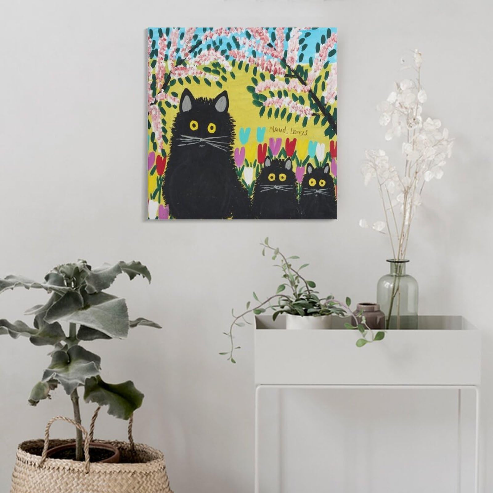 黒猫ミー絵画３点 Amazon.co.jp: Maud Lewisモードルイス画家の作品《3匹の黒猫2