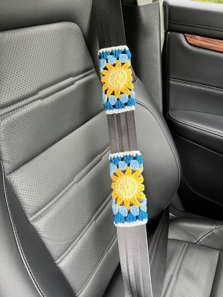 Car Interior Accessories,Protective Handle Covers and Seat Belt Covers, 4PCS (Sun Moon)
