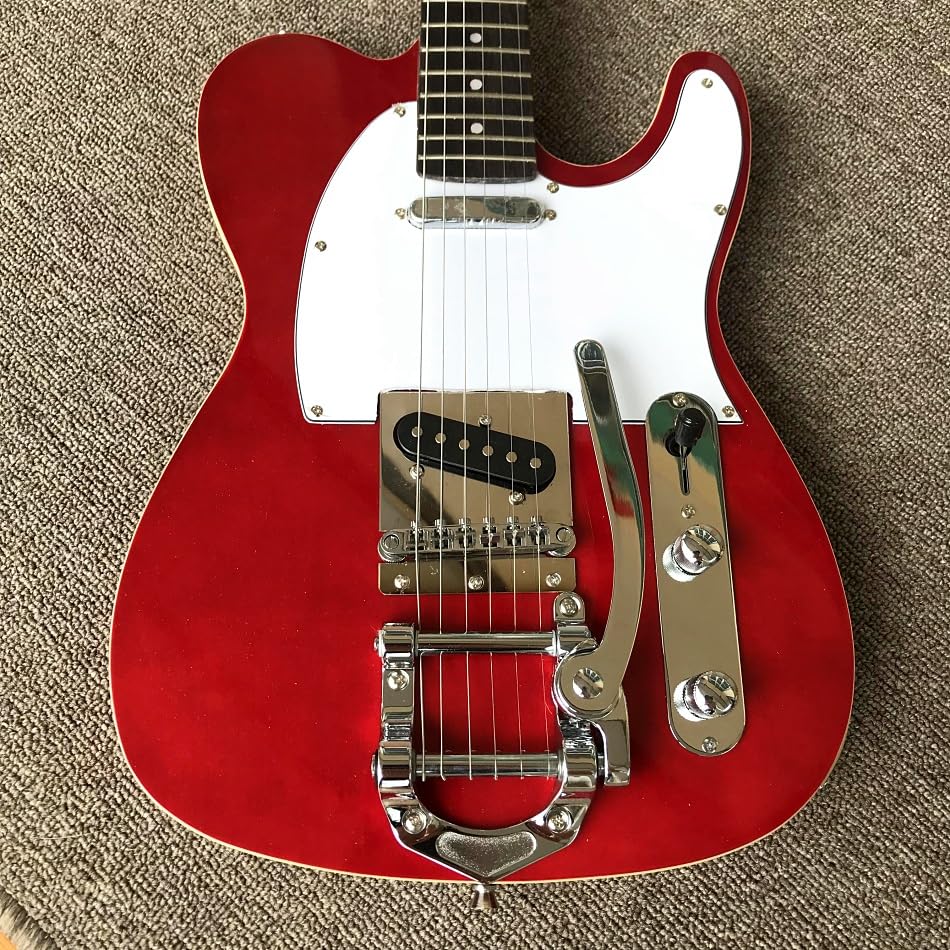 Chitarra elettrica TELE rossa personalizzata con tastiera in palissandro e vibrato cromato - Guitarra Electrica professionale