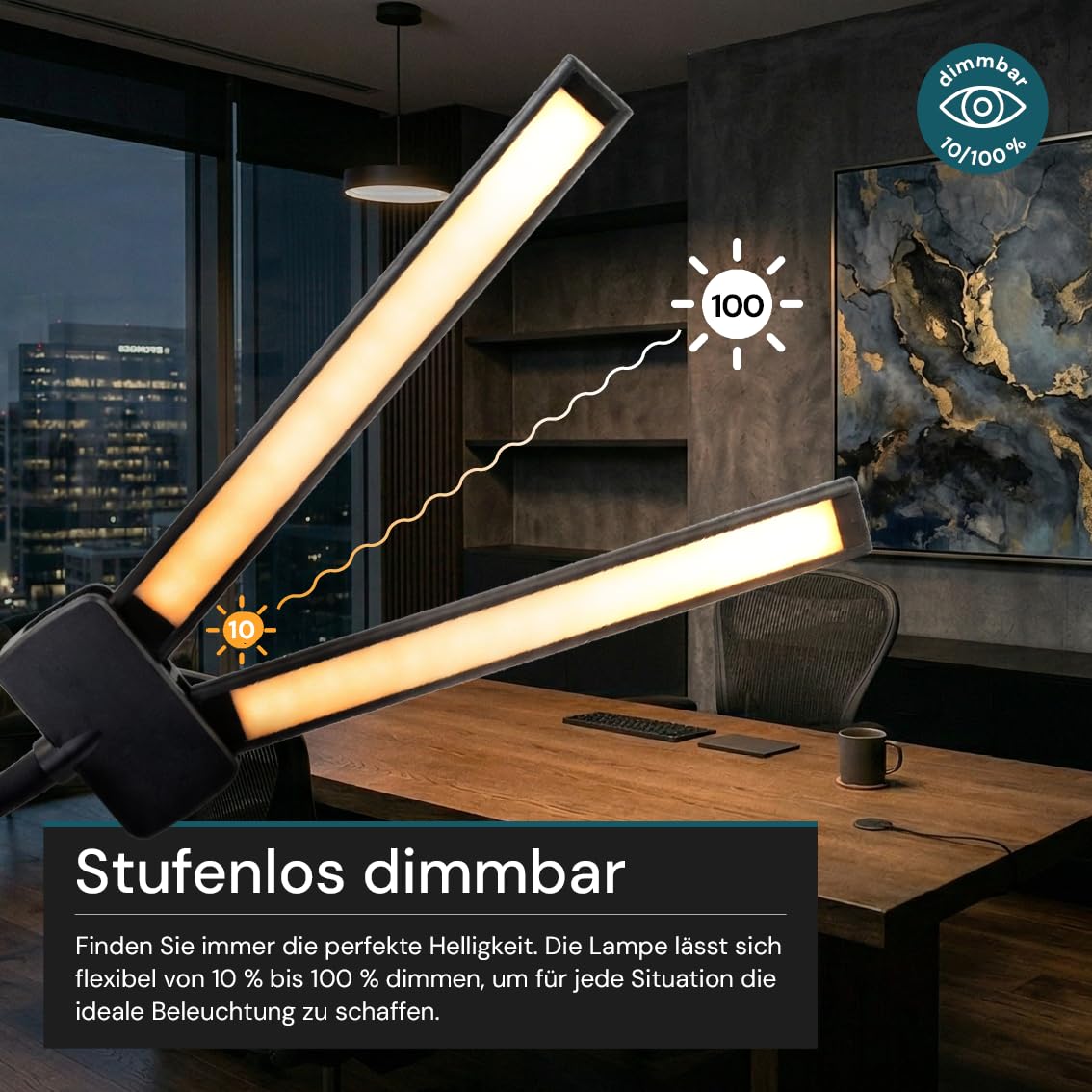 LUXULA LED Stehlampe Schreibtischlampe Doppelkopf Schwarz - Monitor Lampe dimmbar 10 Stufen mit Sensor und Fernbedienung, 5 Farbtemperaturen 3000K-6500K, 18W 1100lm, verstellbar für Büro Homeoffice