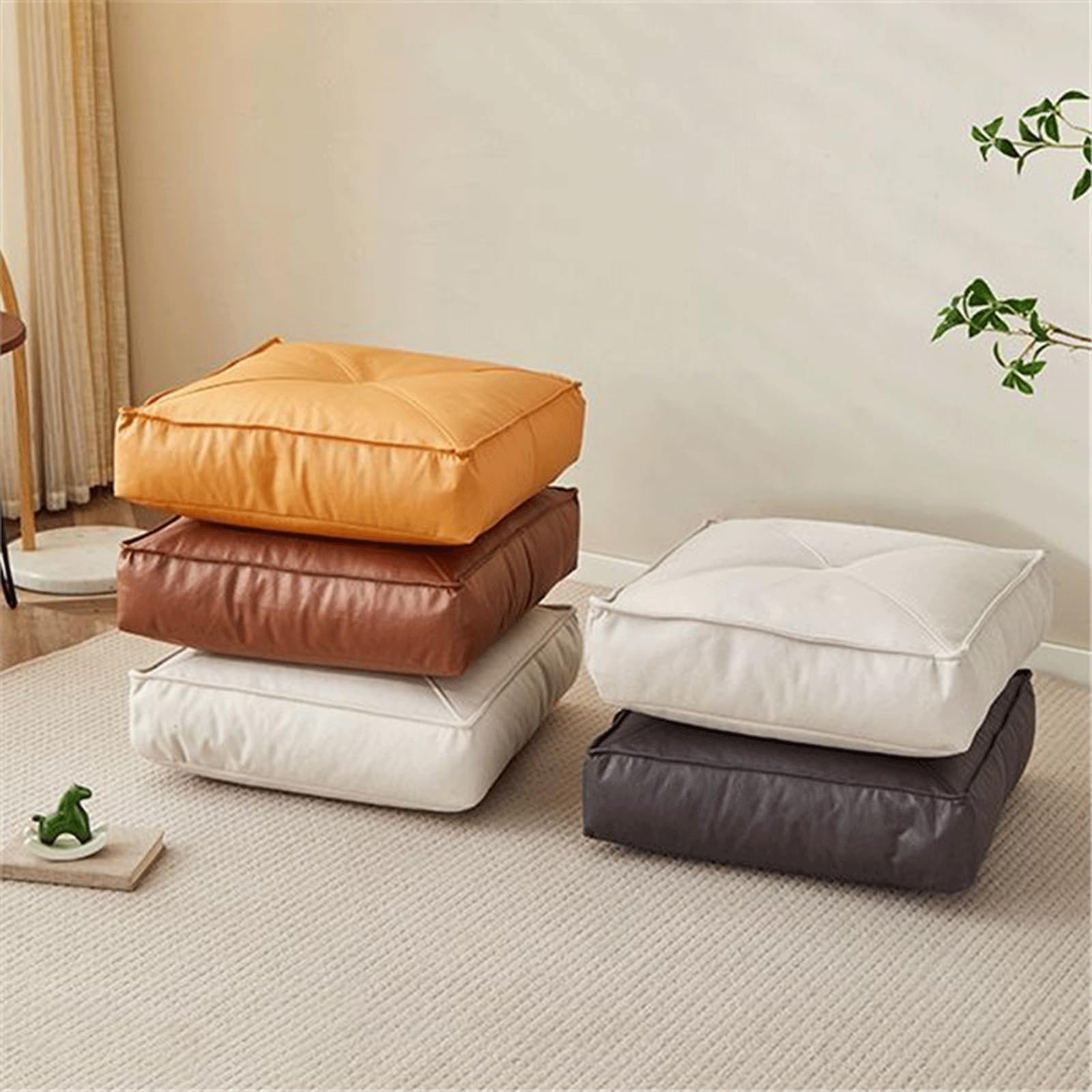 15 cm dickes japanisches Bodenkissen, quadratisches Kunstleder-Sitzkissen, tragbar, wasserdicht, Matte, Kissen für Yoga, Wohnzimmer, Schlafzimmer, Fenstersitz (Größe: 60 x 60 x 15 cm, Farbe: Beige)