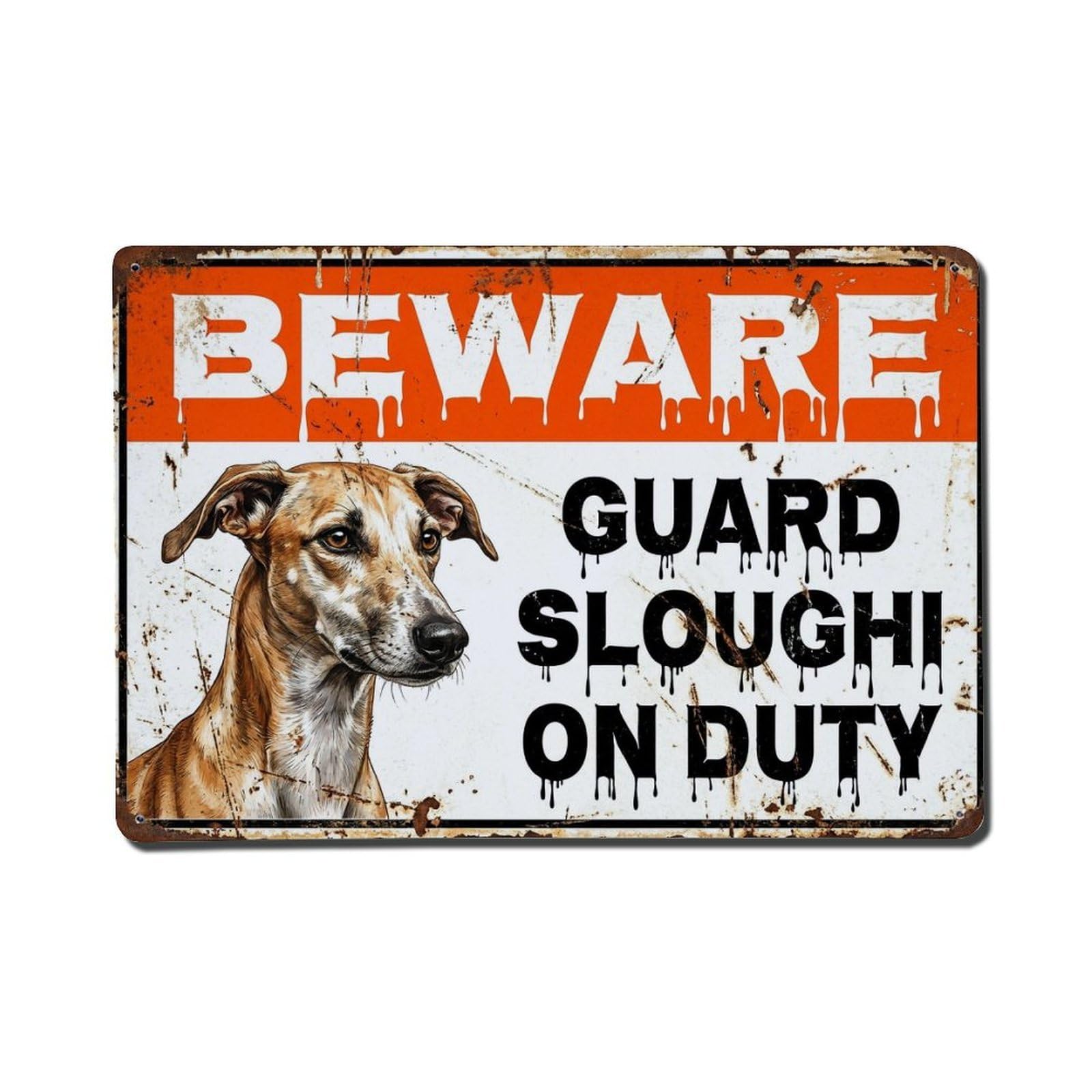 Vintage Funny Sloughi Guard Beware of Dog Stoop Metal Tin Sign