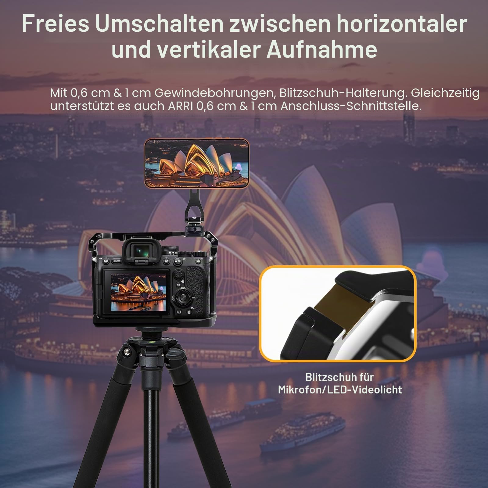 A1/A9 II/A7R4A/Alpha 7S III/ILCE-7M4/A7R4 Kamerakäfig, A7S3/A7SM3/A7S III/A7R IV Käfig mit Cold Shoe Mount für ARCA und kompatibel mit ARRI 3/8 Zoll Schnittstelle für Filmemachen