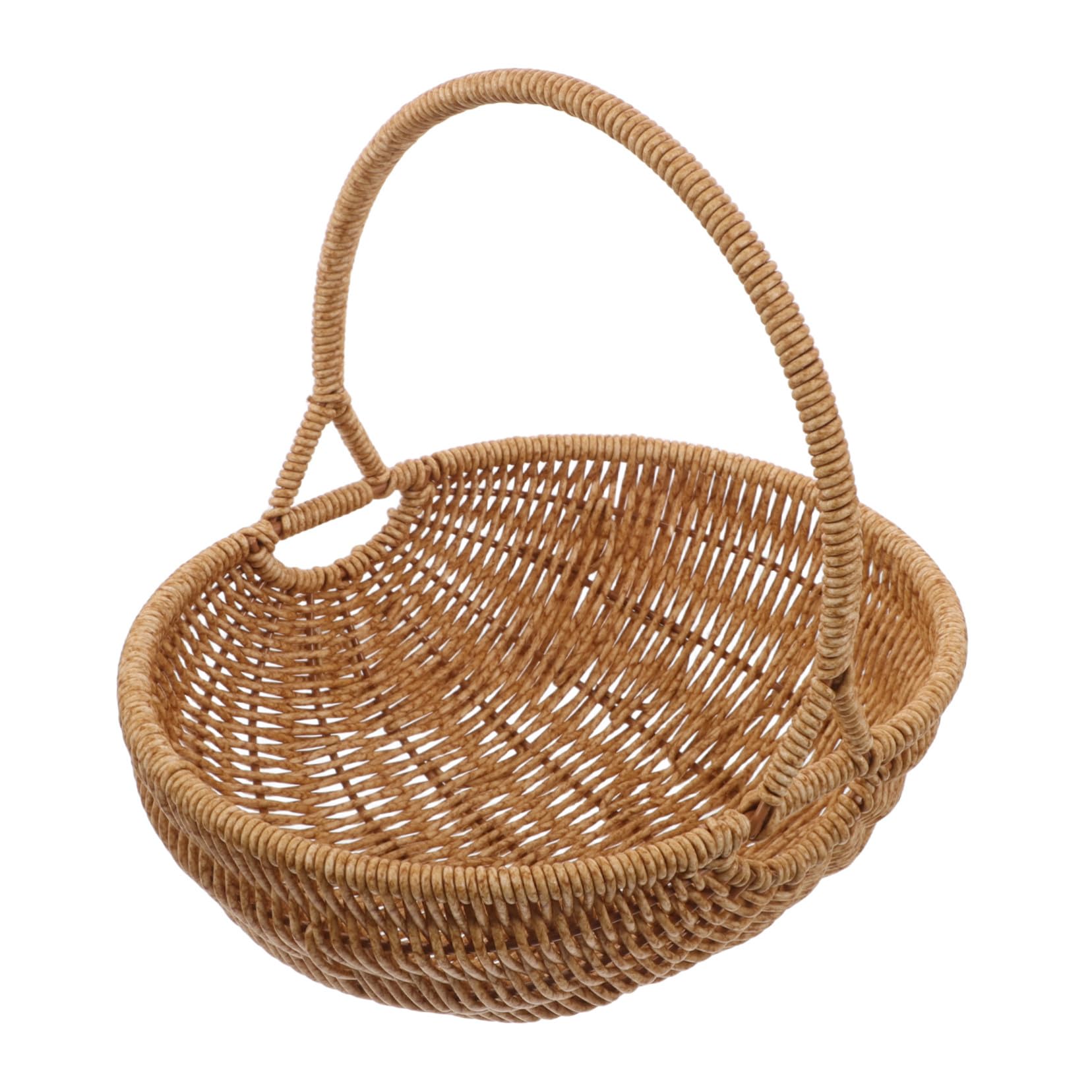 Cesta de Almacenamiento de Mimbre Sintético Ligera con Asa Cesta Multifuncional para Picnic Recolección de Flores y Frutas Diseño Vintage Color Marrón