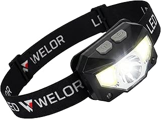 WELOR Stirnlampe LED wiederaufladbar – Kopflampe mit Sensor, 800 Lumen, 8 Lichtmodi, IPX45 wasserdicht, ideal für Camping, Joggen, Arbeiten & Outdoor