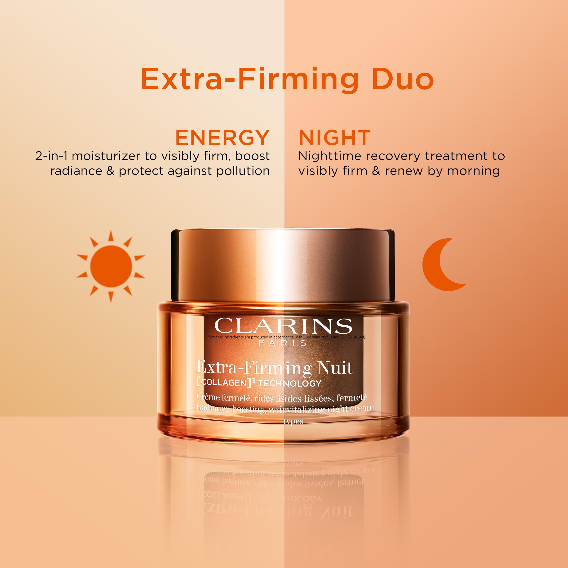 Clarins NEW Extra-Firming Energy Face Moisturizer | 2-in-1 Firming and Radiance Boosting Anti Aging Face Cream | Contains Collagen Polypeptide & Niacinamide | Refillable | All Skin Types | 1.7 Ounces