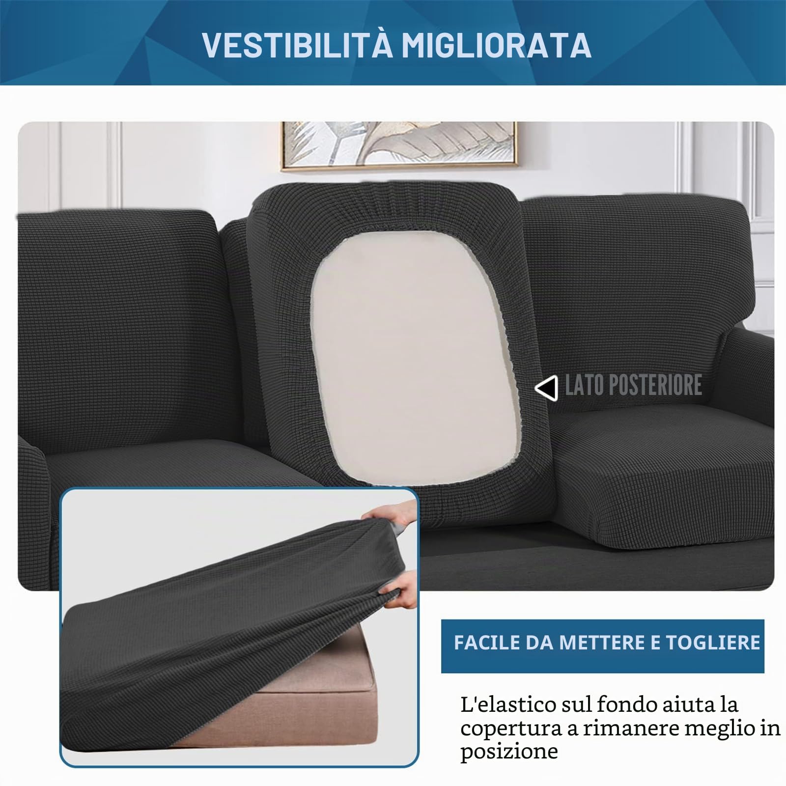 Copridivano con Schienali Separati E Cuscini Seduta, Copridivano Antiscivolo con Fascia Elastica, Proteggi Mobili Jacquard Elasticizzato (2 Seater(145-178cm),Grigio scuro)