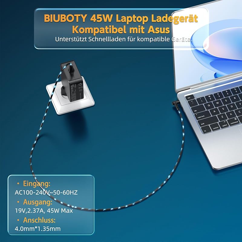 BIUBOTY 45W Asus töltő kábel 19V 2.37A Zenbook UX303U UX305 UX430U laptop adapter