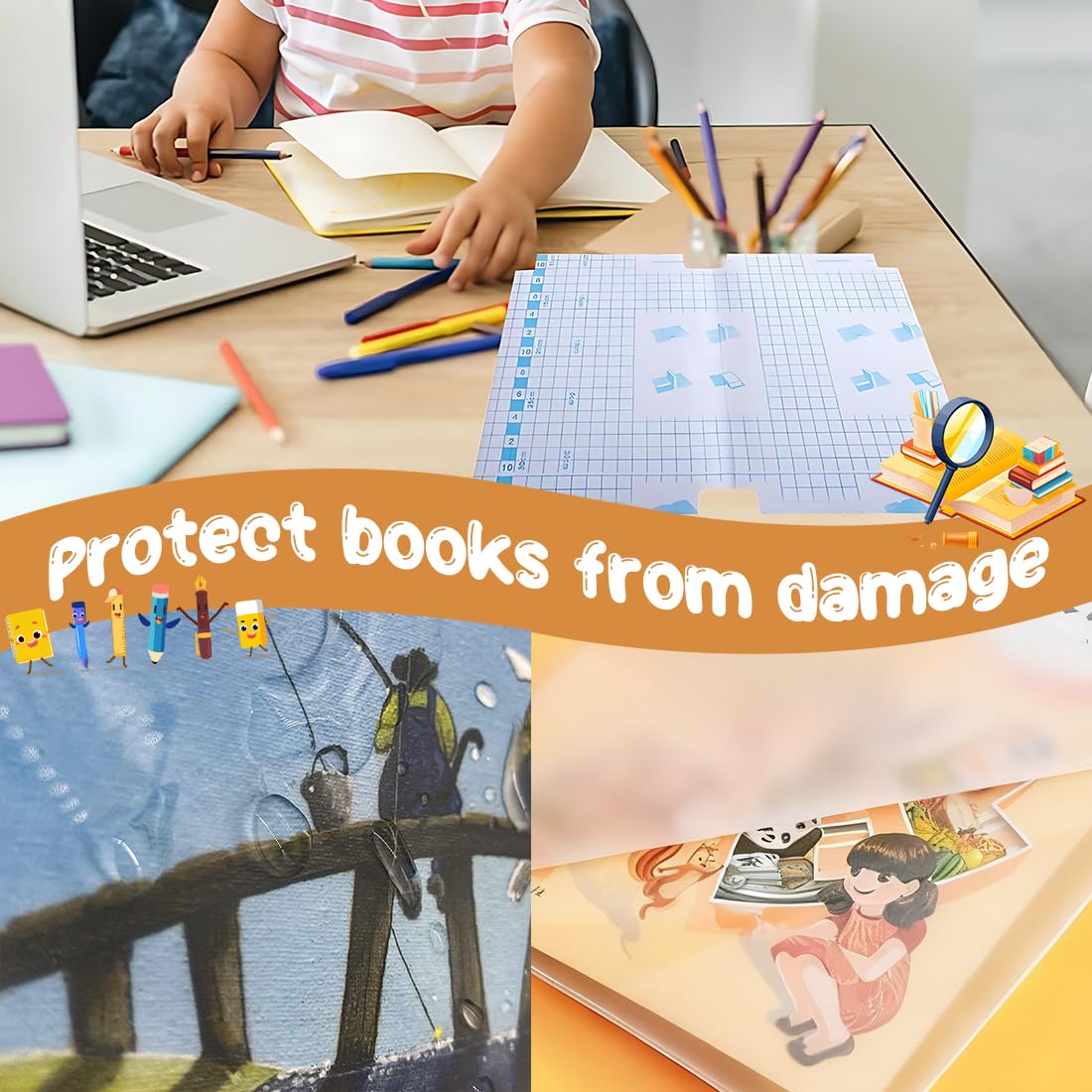 10 Pezzi Copertine Libri Scolastici Regolabili,16K Foderine Quaderni,Copertina Trasparente Impermeabili Resistenti Alla Polvere,Copertine Autoadesive Per Libri Di Scuola, Riviste,Documenti D'ufficio - 9