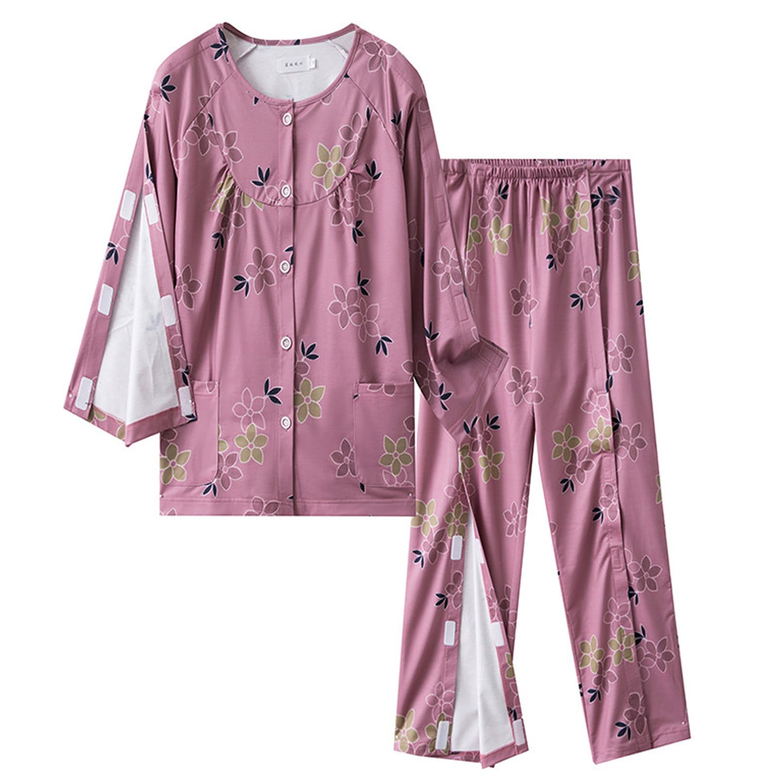 TOVCHEI Bedridden Patient Clothing for Women, Tearaway Patient Pajamas Nursing Aid for Elderly Disabled Dialysis,D,XL