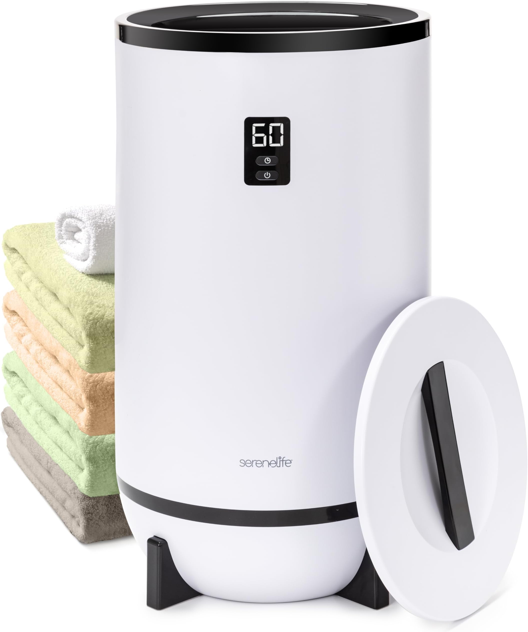 SereneLife Hot Towel Warmer Bucket w/ Customized Fragrance for Bathroom and Spa, Luxury Towel Heater Gift for Him or Her, Auto Shut Off, LED Display, Fits 2 Large Towels, Blankets, Bathrobes - Black